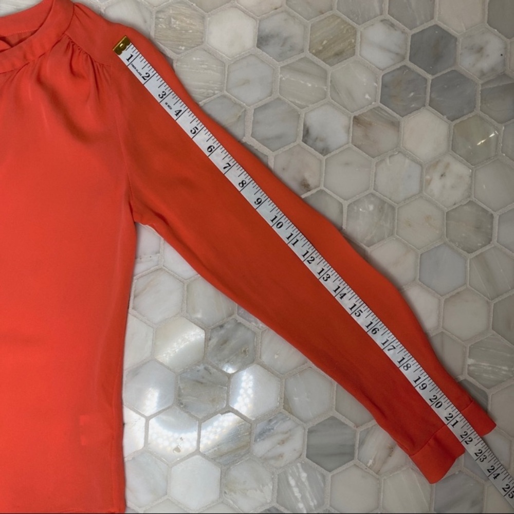 BABATON 100% Silk Coral V-Neck Button Down Long Sleeve Blouse - Picture 5 of 13